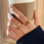 Natural Tiger Eye Stone Ring With Retro Saddle And High-end Design