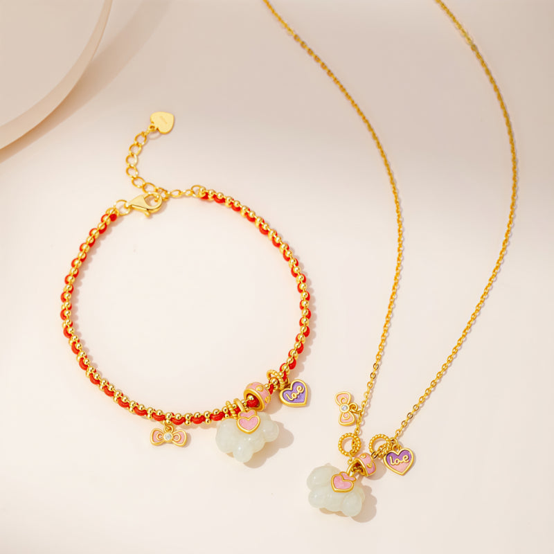 Pony Hetian Jade Necklace & Bracelet Jewelry Set - Lucky Protection