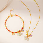 Pony Hetian Jade Necklace & Bracelet Jewelry Set - Lucky Protection