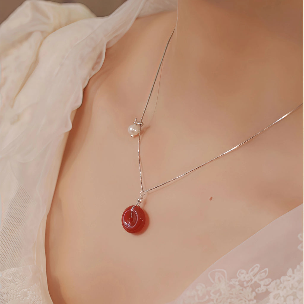 Natural Stone Ping An Kou Charm Necklace - Peace & Unity