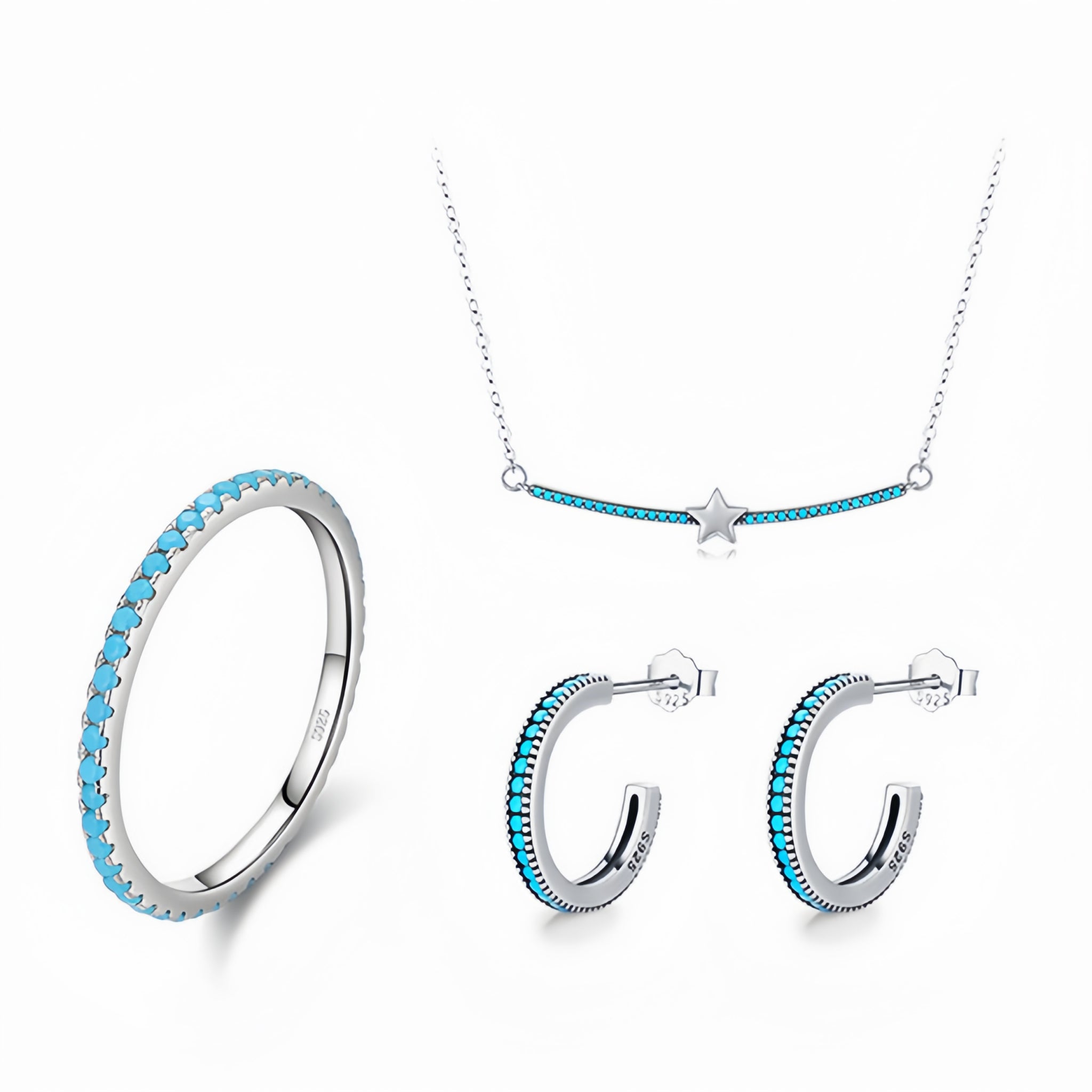 Vintage Turquoise Necklace/Ring/Earrings Jewelry Set, Equisite Gift Set for Friends