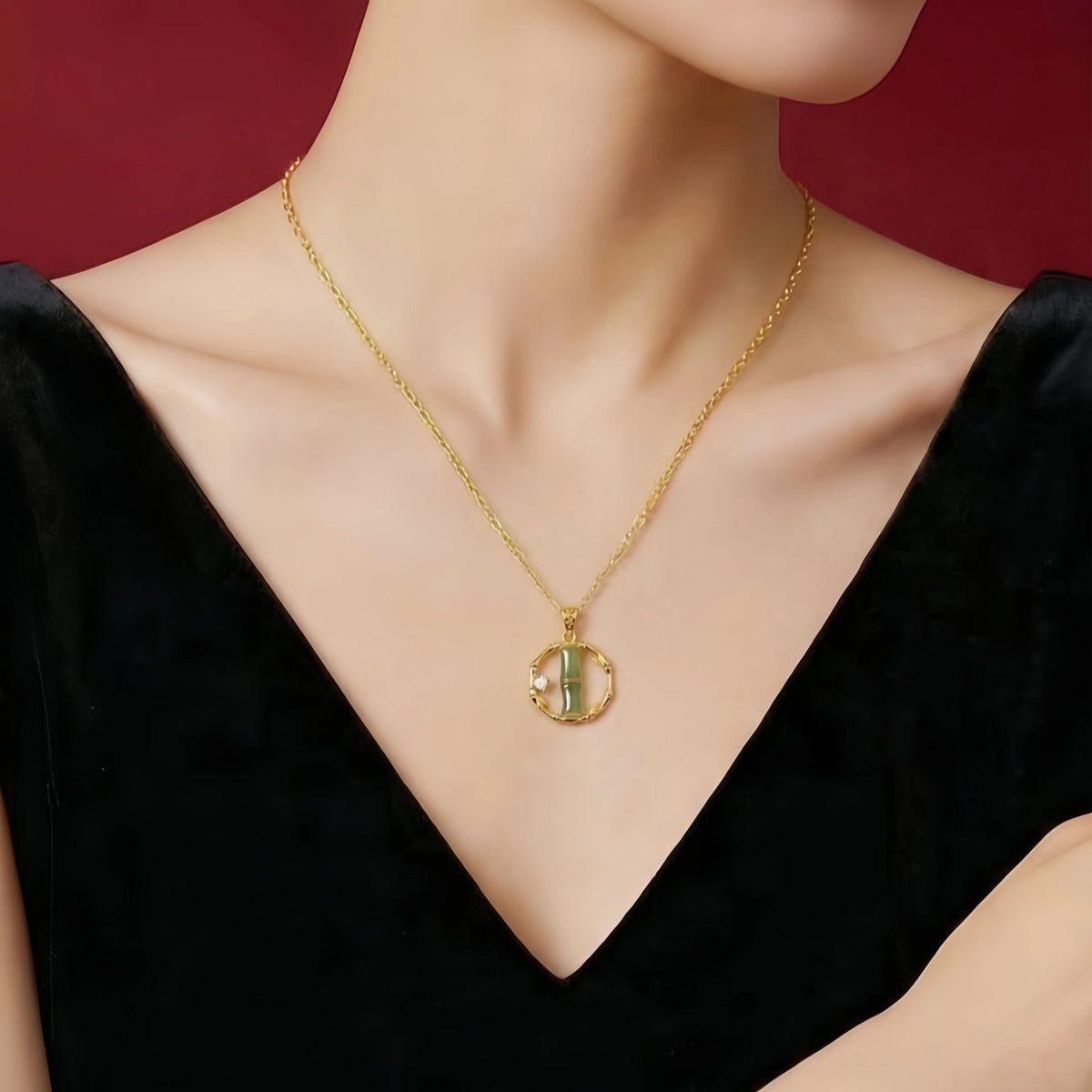 Nephrite Bamboo Charm Necklace - Symbol of Progress and Integrity