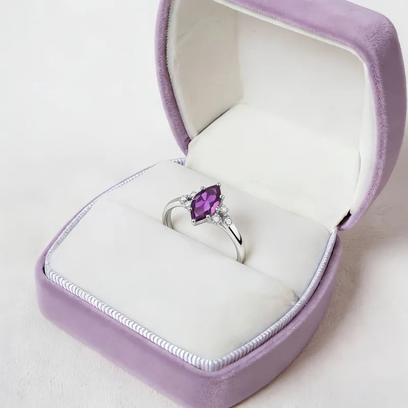 Calm Insight Natural Amethyst Plum Petal Ring