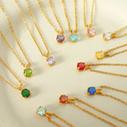 Colorful Birthstone Pendant Necklace | Dainty CZ Clavicle Chain | Perfect Birthday Gift for Women