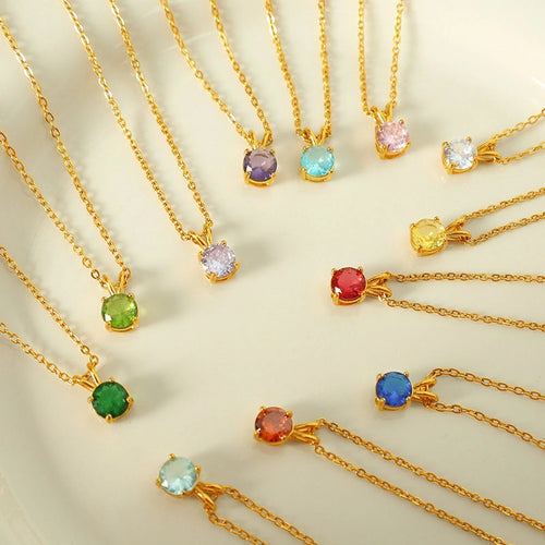 Colorful Birthstone Pendant Necklace | Dainty CZ Clavicle Chain | Perfect Birthday Gift for Women