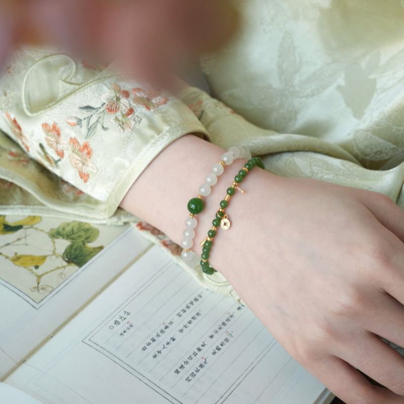 Natural Hetian White Jade Bracelet — Pure Energy White & Green Jade