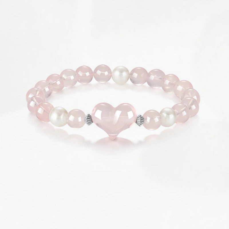 Natural Rose Quartz & Freshwater Pearl Bracelet - True Love Prelude