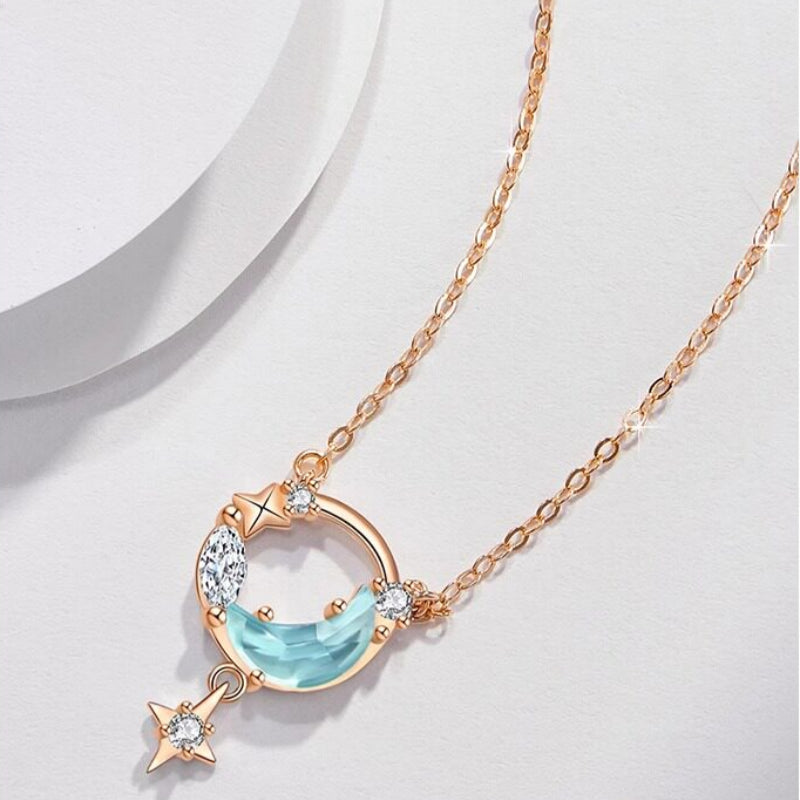Mystic Blue Moon & Pure White Star Necklace - Gentle Wishes