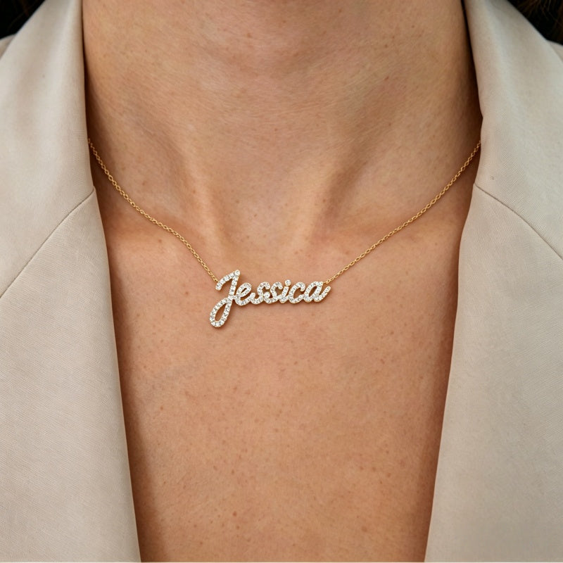 Custom Pave Diamond Name Necklace | Minimalist Luxury 925 Sterling Silver Letter Necklace