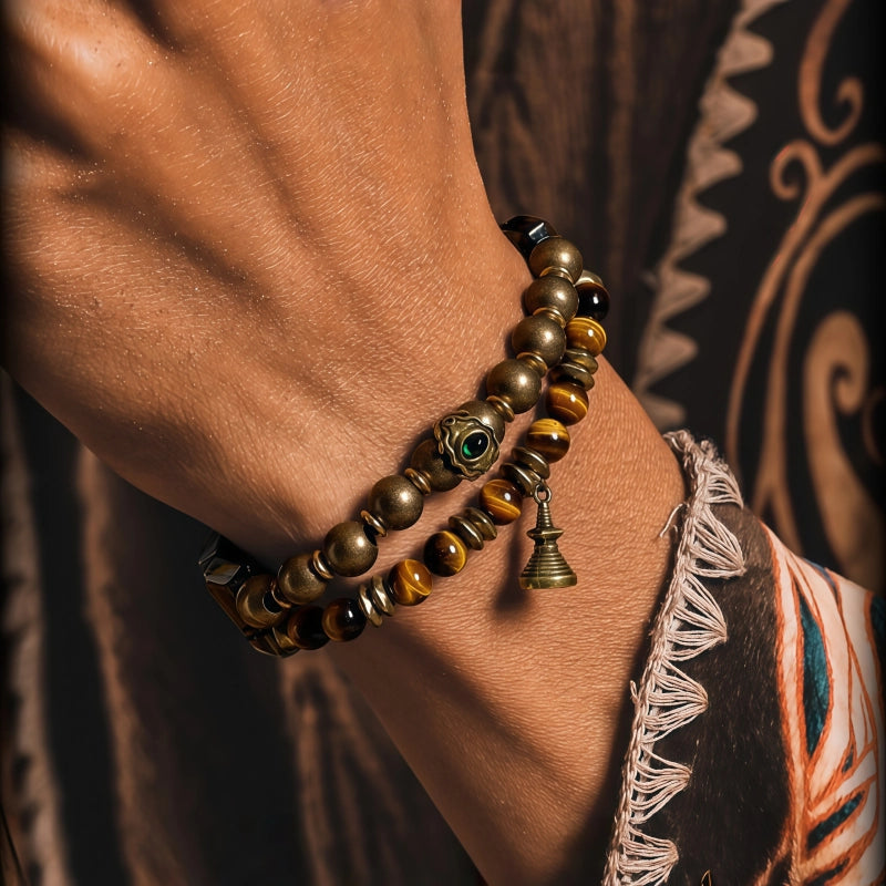 Natural Tiger Eye Stone Bracelet Retro Fashion Multi Loop Stacked Men's Handstring