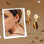Boucles d'oreilles Œil de tigre naturel — Perles café vintage design de niche