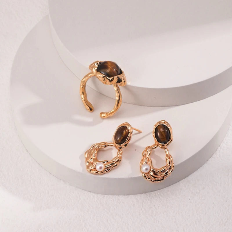Boucles d'oreilles perles œil de tigre naturel — Cadeau de meilleurs vœux idéal pour maman