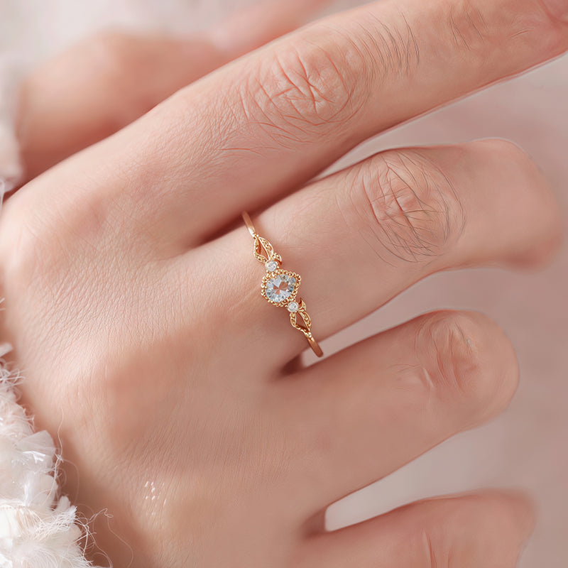 Delicate Teardrop Natural Aquamarine Ring - Positive Energy