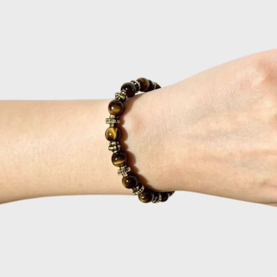 Vintage Cross Tiger Eye Beaded Bracelet
