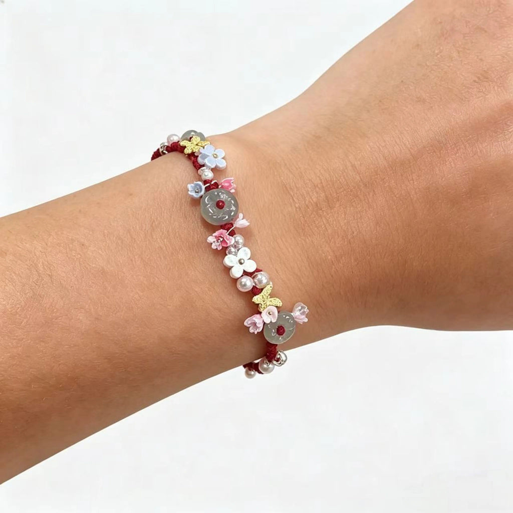 Red Flower & Butterfly Braided Bracelet - For Sweet Daily Style