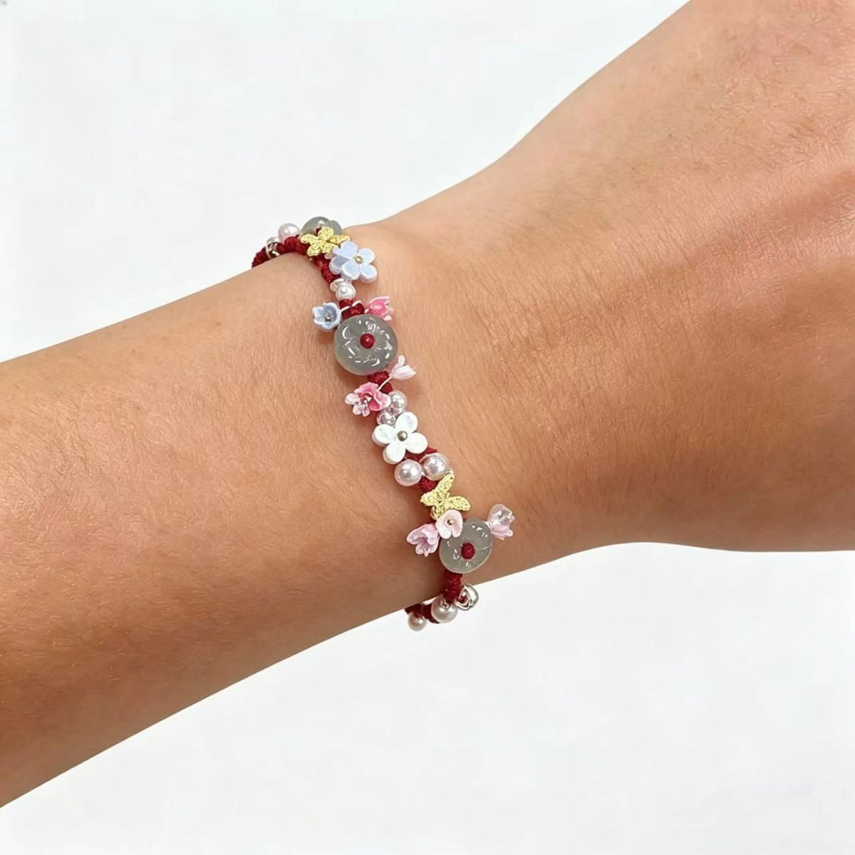 Red Flower & Butterfly Braided Bracelet - For Sweet Daily Style