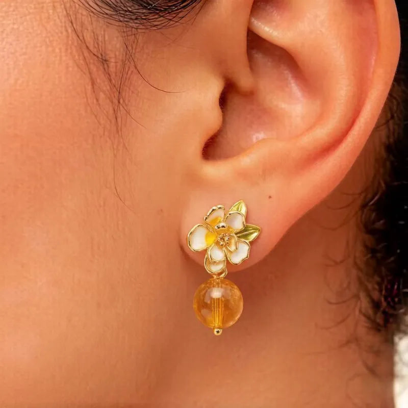 Camellia Natural Crystal Earrings