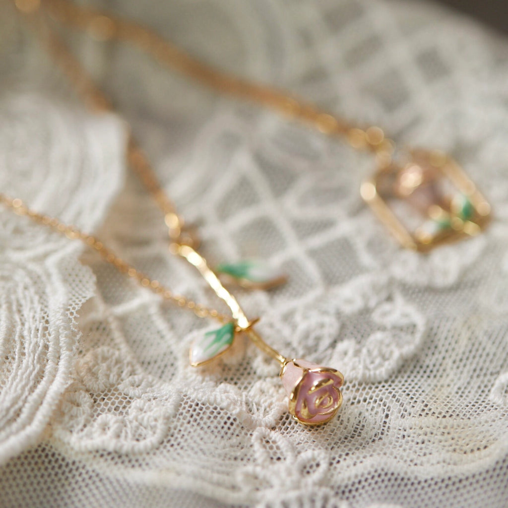 Rose Pink Necklace/Bracelet/Ring/Earrings Set - Sincere Romantic Love