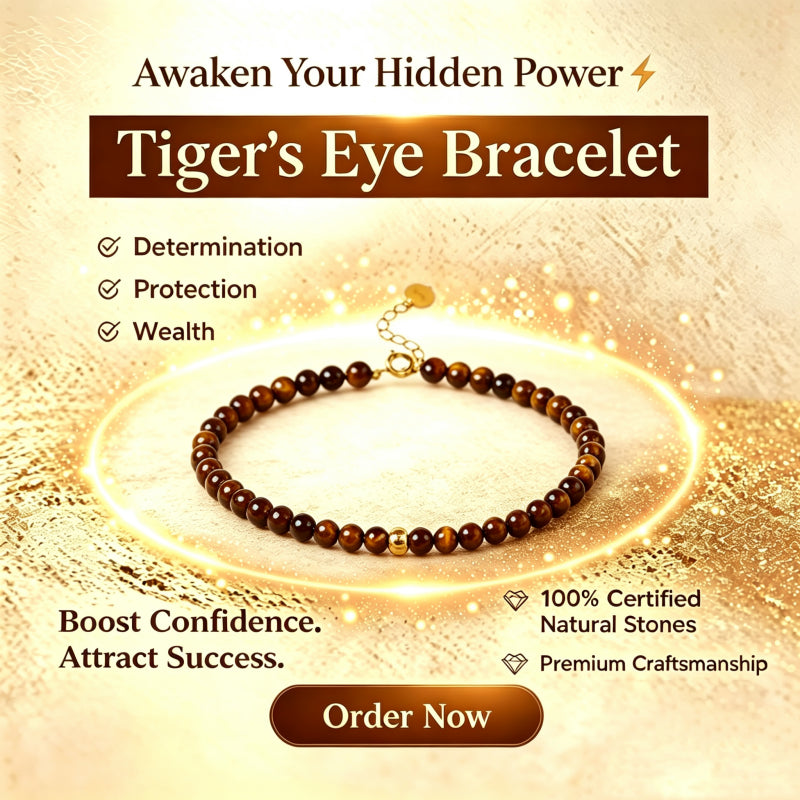 Natural Tiger Eye Stone Bracelet, 18K Gold Transfer Beads Bracelet