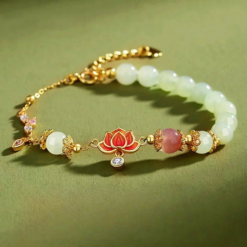 Lotus Inner Glow Natural Hetian Jade Bracelet