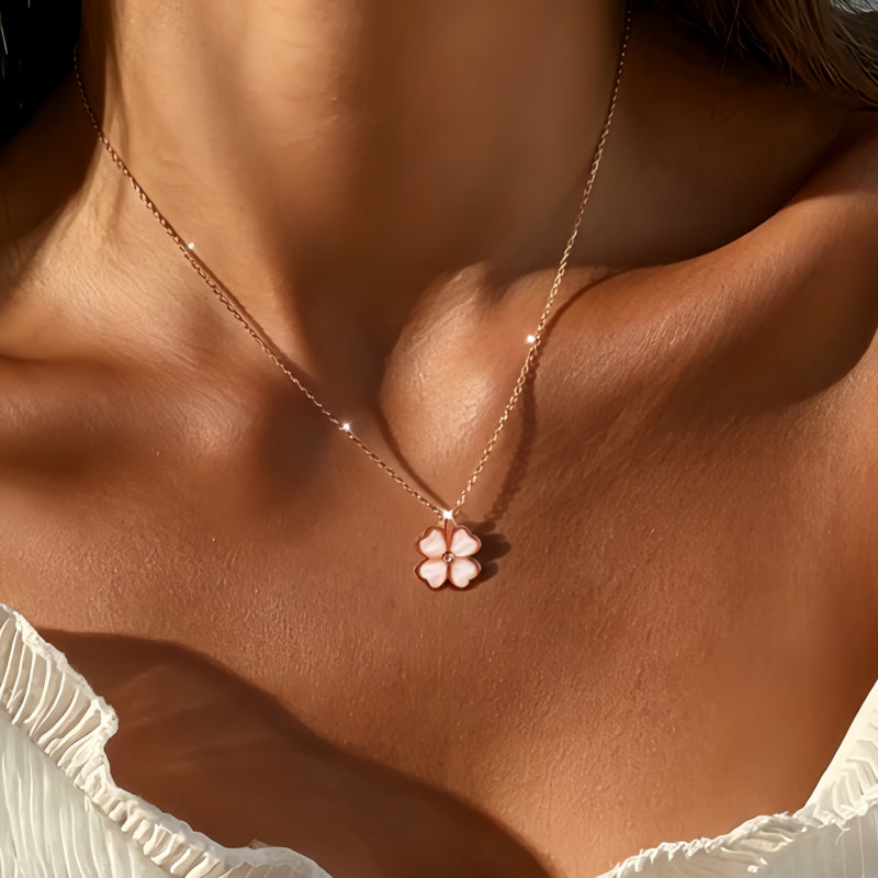 Pink Lucky Clover S999 Necklace - Soft Luck Hidden in Clover