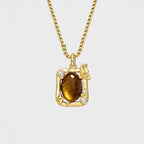Collier en pierre naturelle Œil de tigre — Collier pull à double chaîne papillon