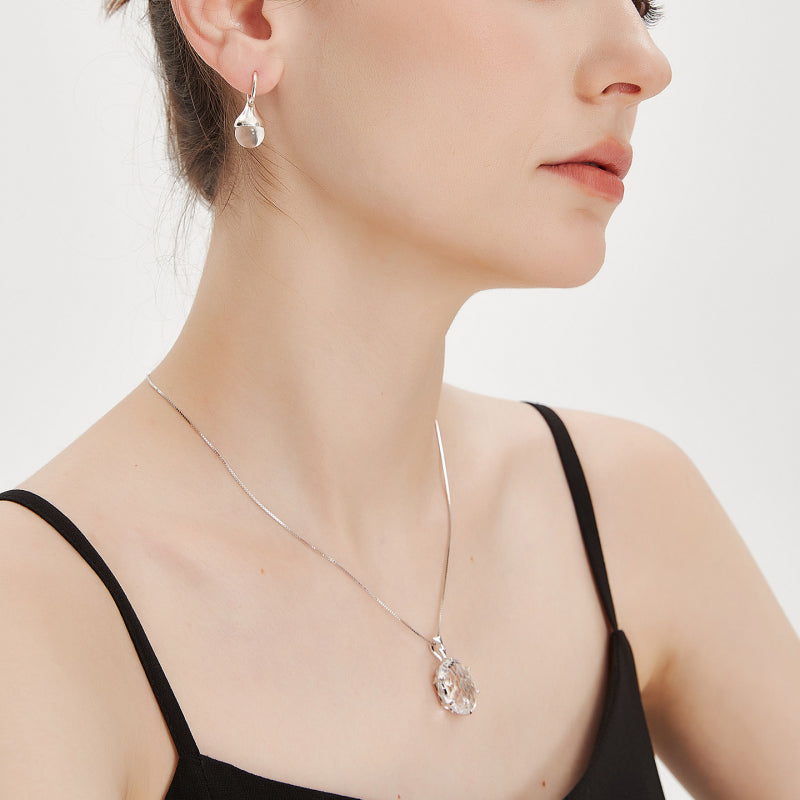 Silver Oval Clear Quartz Necklace - Enhance Focus