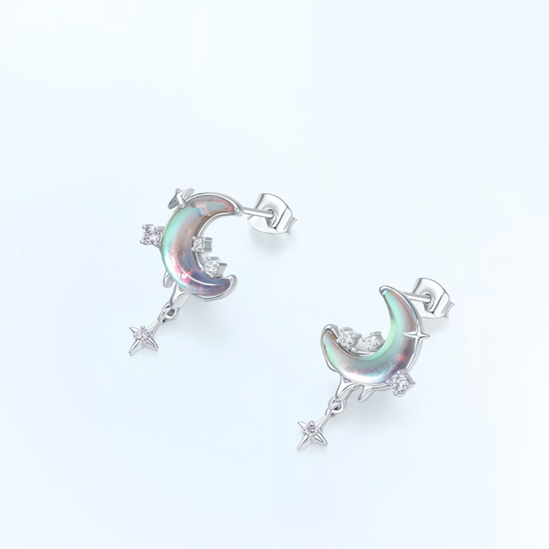 Iridescent Gradient Moon Star Earrings - Shield from Chaos, Guiding Forward with Courage