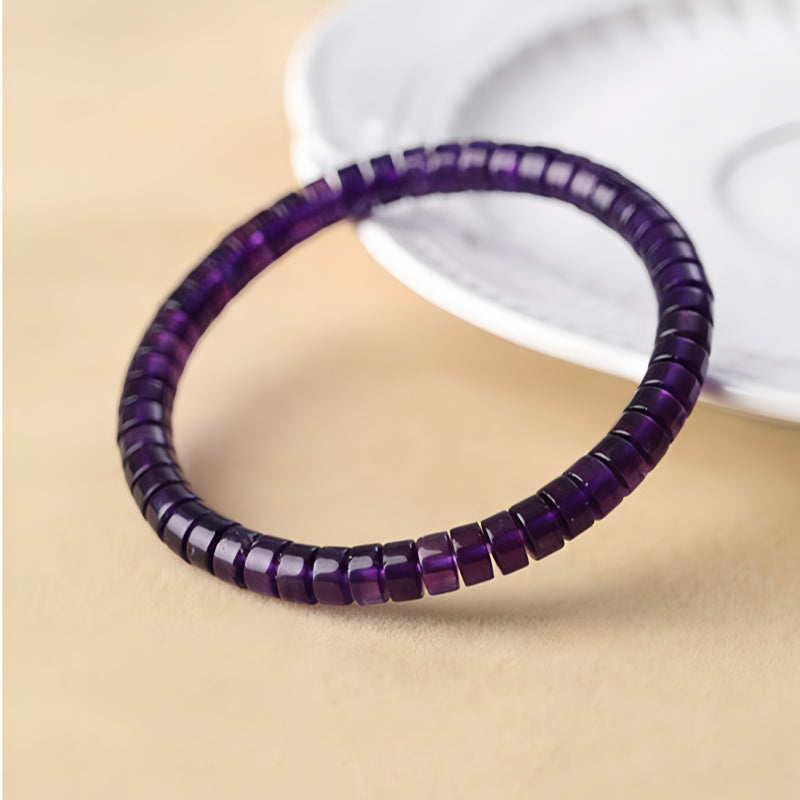 Natural Straight Cut Amethyst Tube Beads Bracelet - Purify Negativity, Sharpen Intuition and Clear Mind