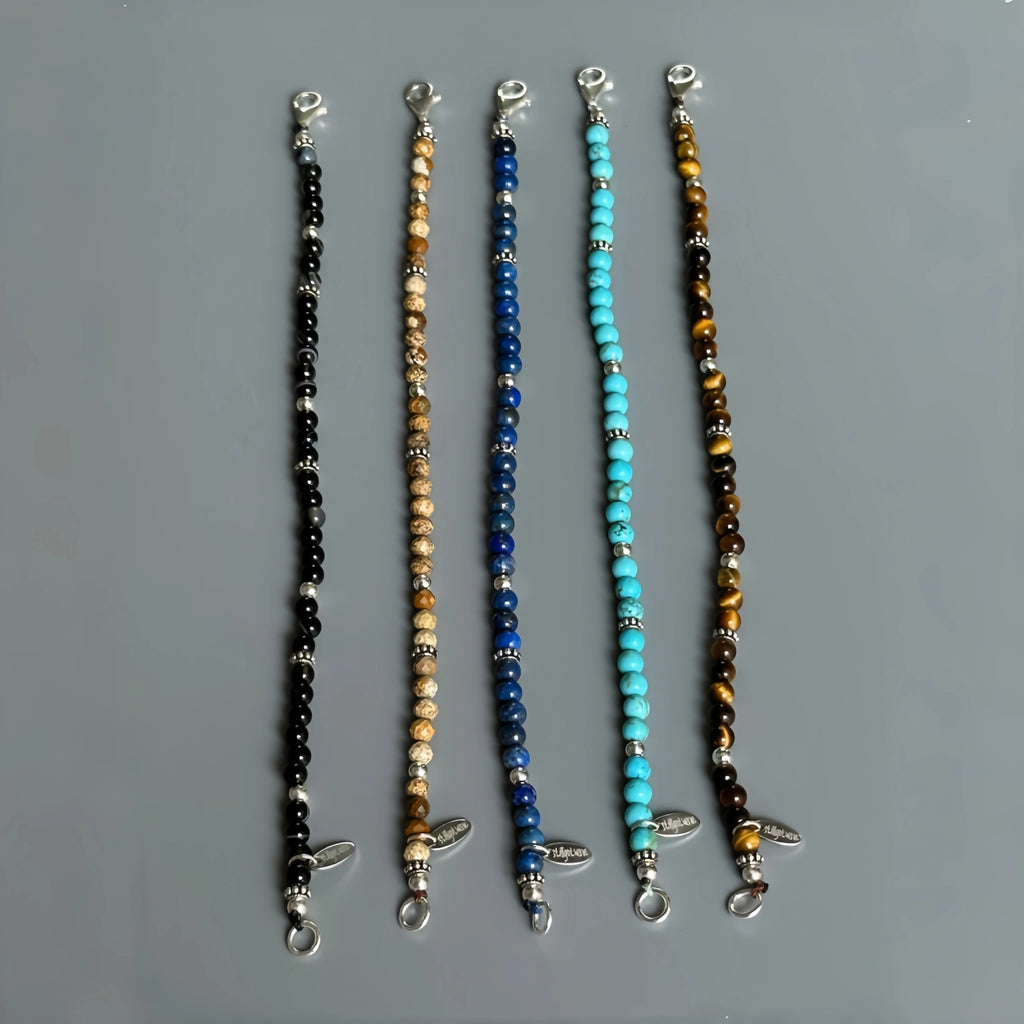Natural Stone Round Bead Stackable Bracelet - Focus Goals & Seize Opportunities