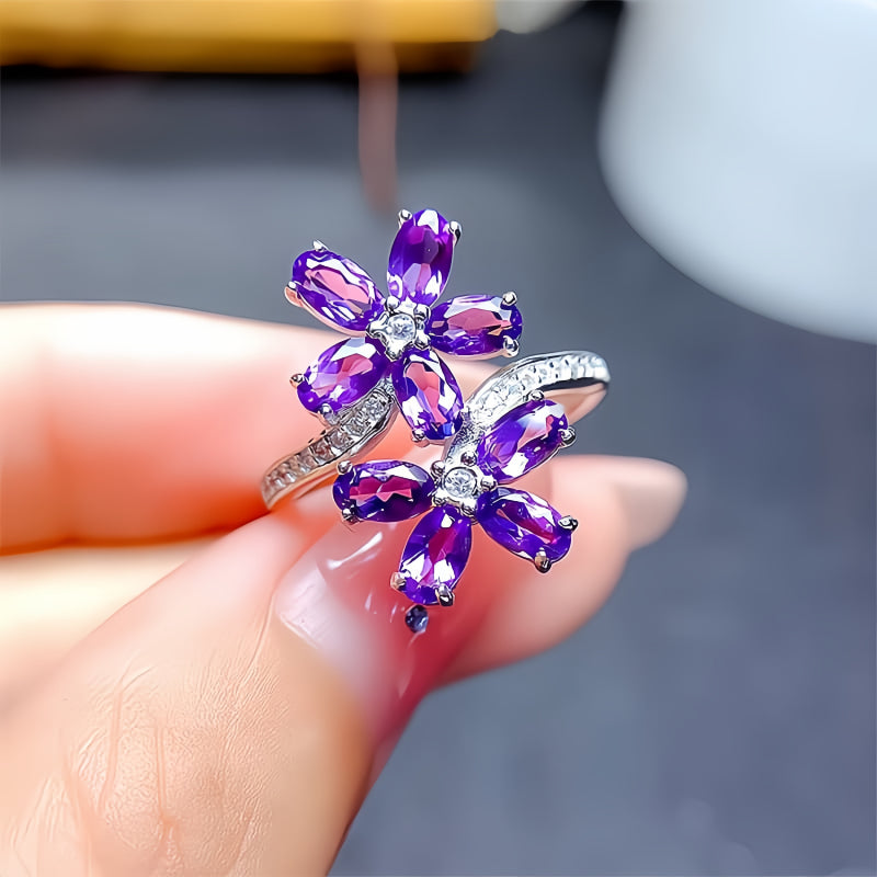Bague Fleurs d'Améthyste Naturelle - Protection Discrète, Douce Sagesse