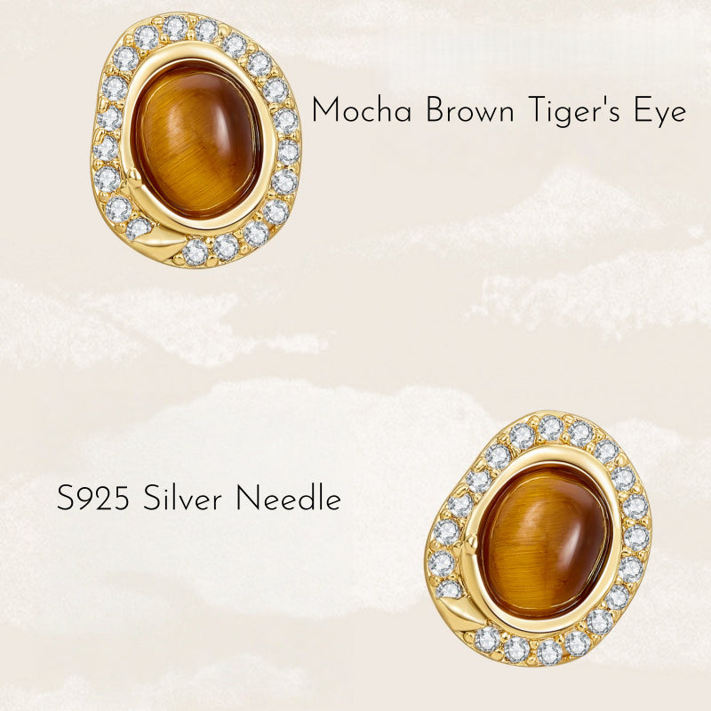 Natural Tiger Eye Earrings — Maillard Caramel Collection