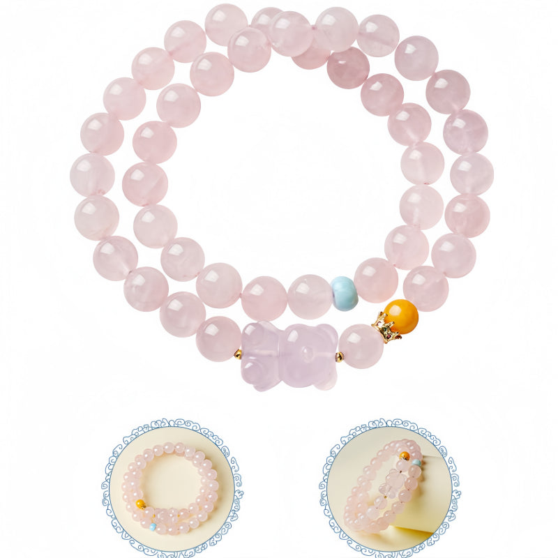 Natural Pink Crystal Bear Double Circle Crystal Bracelet