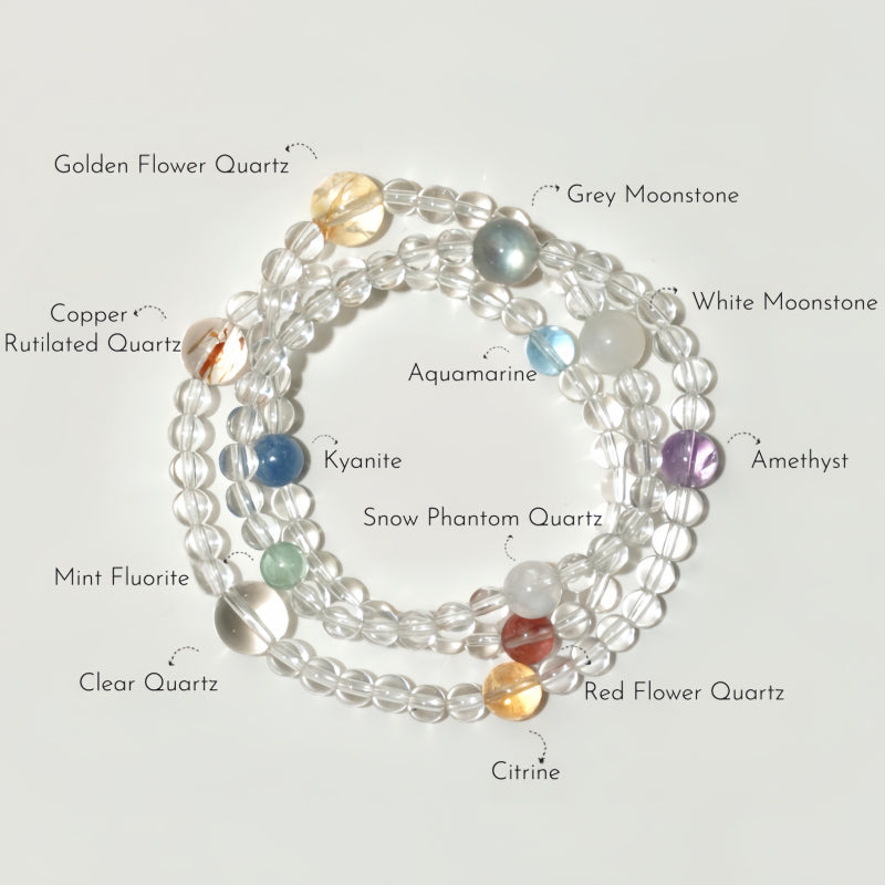 Clear Quartz & Multi-Stones Bracelet– Purify Mind, Open Path, Attract Luck