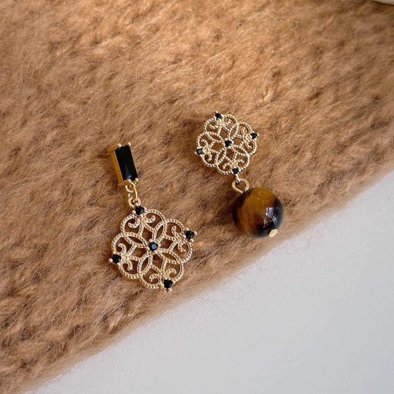 Asymmetric Tiger Eye Earrings, Wealth Crystal Ear Accessory