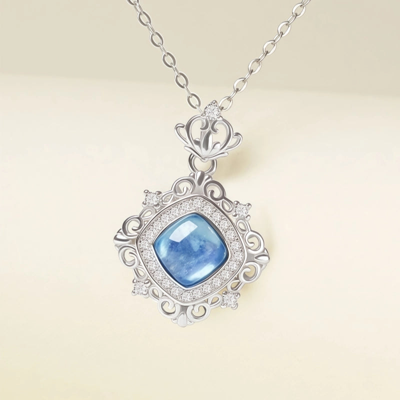 Natural Aquamarine Necklace, Pure Silver Collarbone Chain