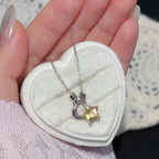 Collier Lune et Étoile en Citrine Naturelle/Quartz Transparent - Attire la Richesse, Purifie l'Aura