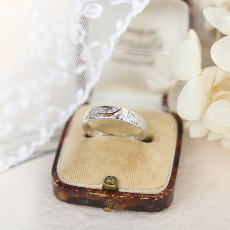 Two Tone Brushed Star Moon Band Ring