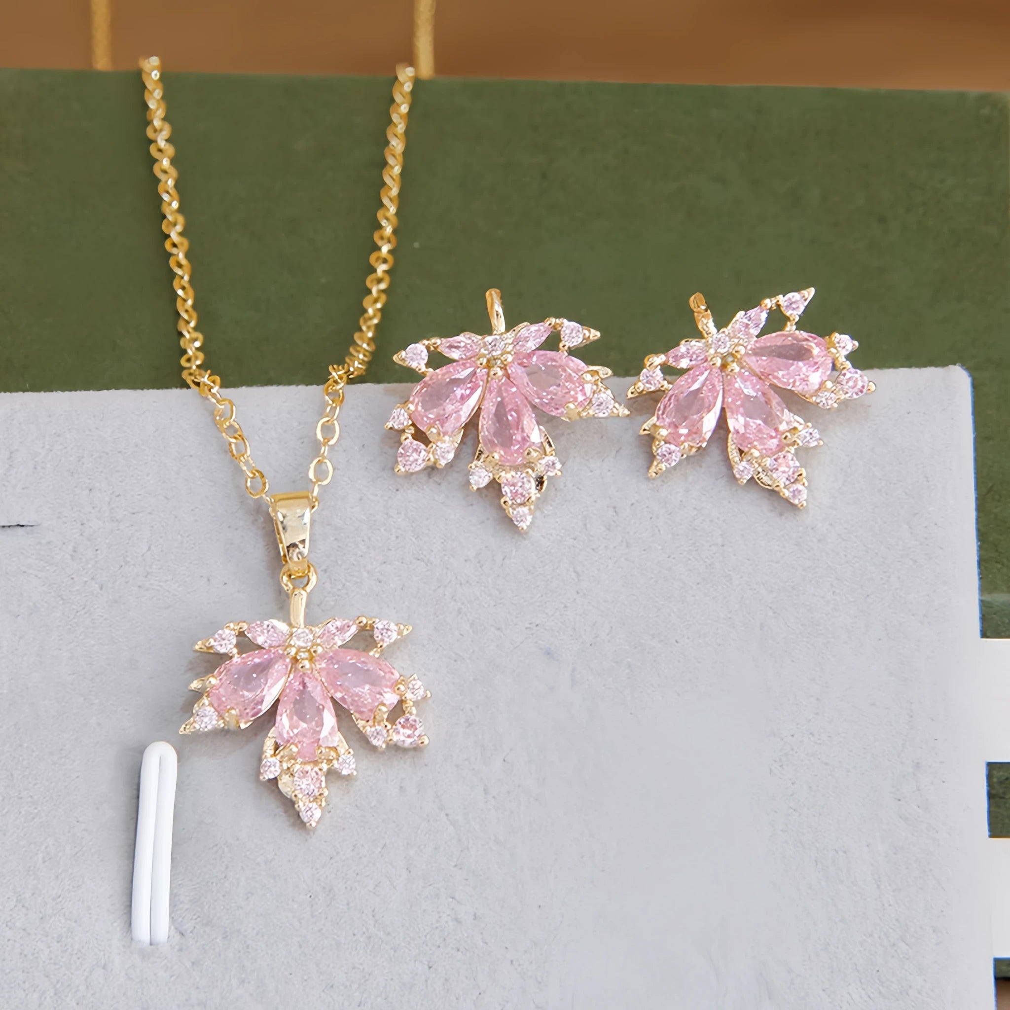 Rose Quartz Necklace Earrings Ring Jewelry Set - Embrace Self‑Love Energy