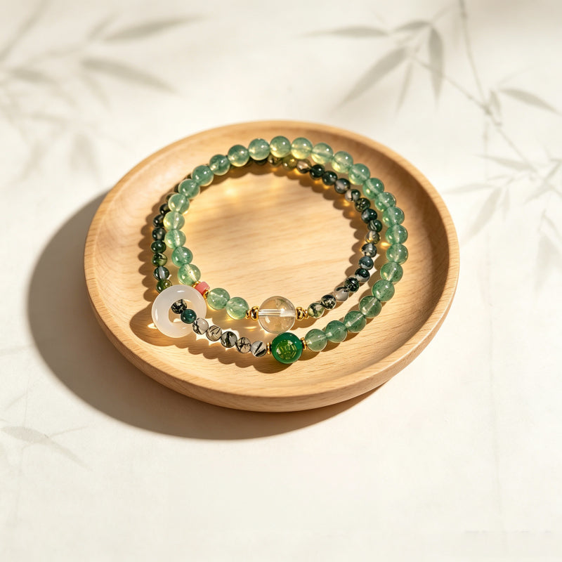 Green Natural Crystal Wood Element Bracelet - Positive Energy and Good Luck