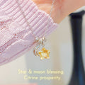 Collier Lune et Étoile en Citrine Naturelle/Quartz Transparent - Attire la Richesse, Purifie l'Aura