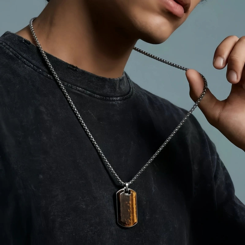 Valor Tag Natural Tiger Eye Stone Necklace