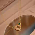 Retro Twisted Circle Emerald Necklace, Luxury Green Stone Jewelry for Mom