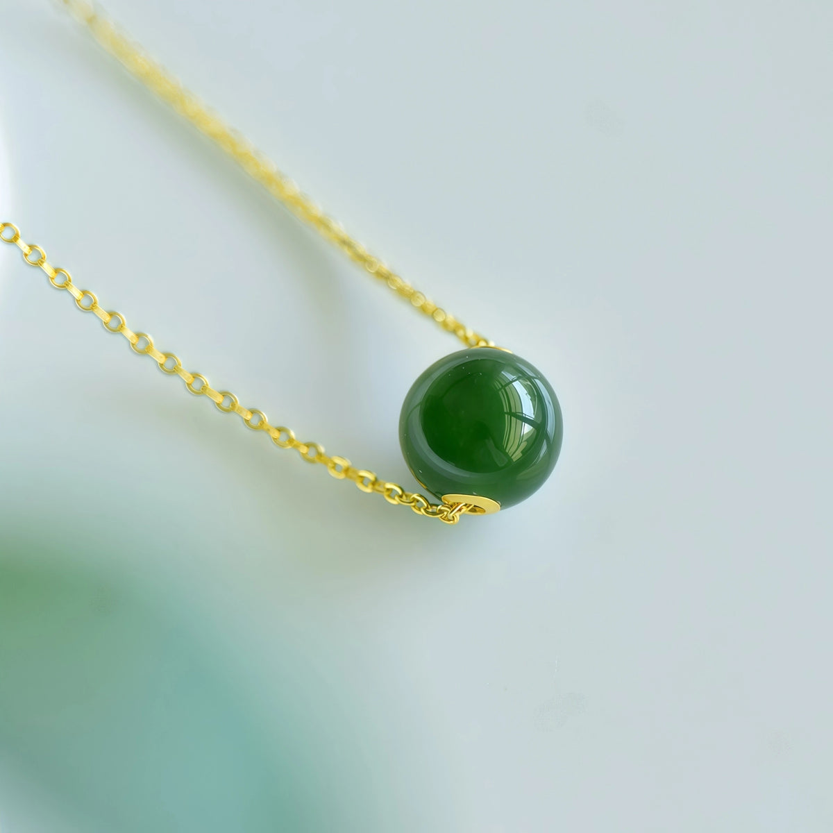 Dainty Natural Hetian Green Jade Bead Necklace - Calm & Peace
