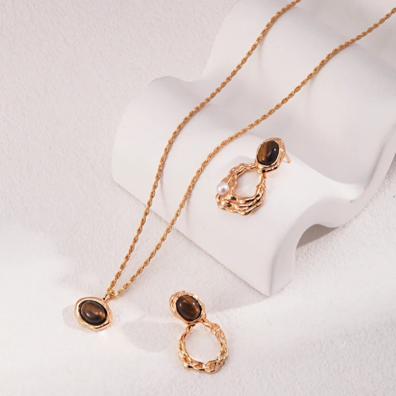 Boucles d'oreilles perles œil de tigre naturel — Cadeau de meilleurs vœux idéal pour maman