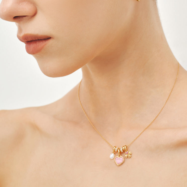 Pink Shell Heart & Pearl Necklace · Attract Gentle Luck