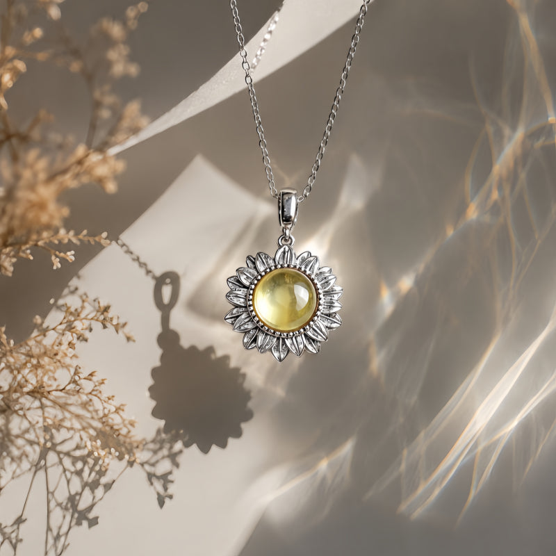 Natural Citrine Daisy Necklace – Attract Wealth & Career, Sunshine Energy