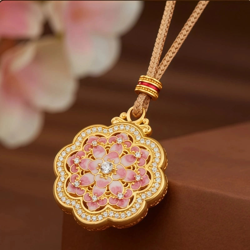 Auspicious Fortune Pink Lotus Necklace