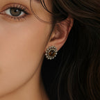 Sunflower Tiger Eye Stud Earrings — Niche Retro Crystal for Fortune & Success
