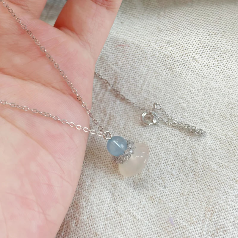 Natural Aquamarine & Agate Necklace - Balances Water Element, Improves Communication, Calms Mood